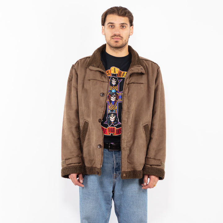 Vintage 00's Men Faux Sheepskin Jacket in Brown
