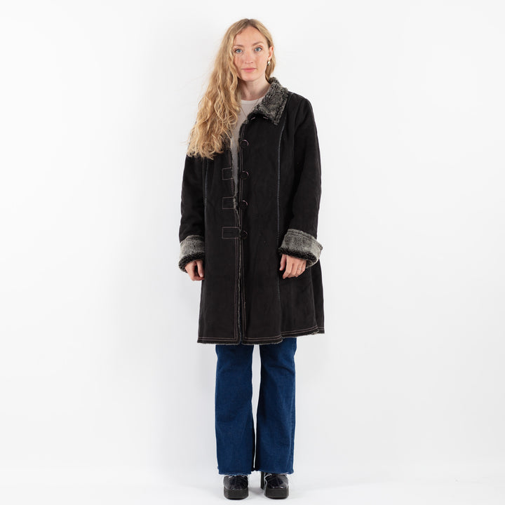 Vintage 00's Women Faux Sheepskin Coat in GrayV9916