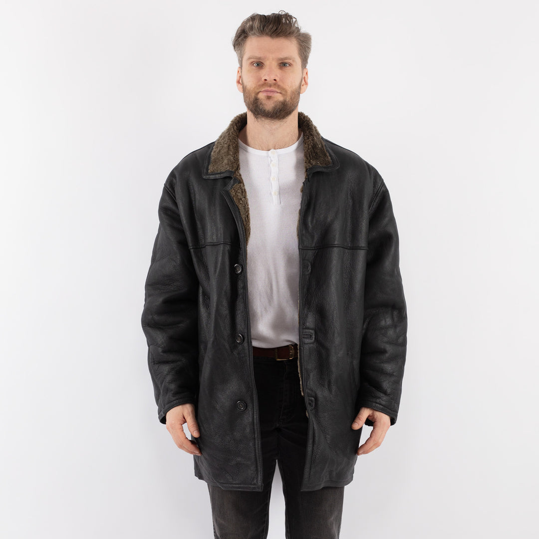 Vintage 90's Men Sheepskin Coat in BlackZ1011