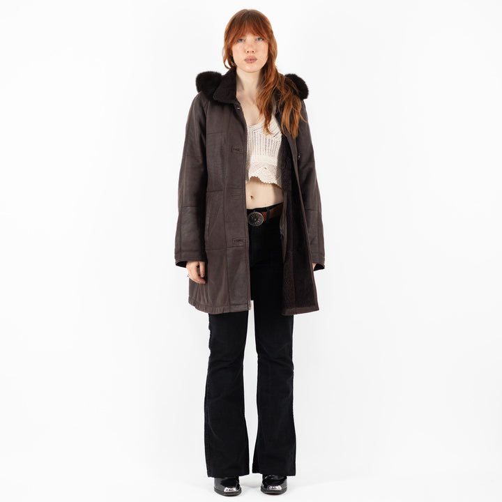 Vintage 90's Women Sheepskin Coat in BrownV9813