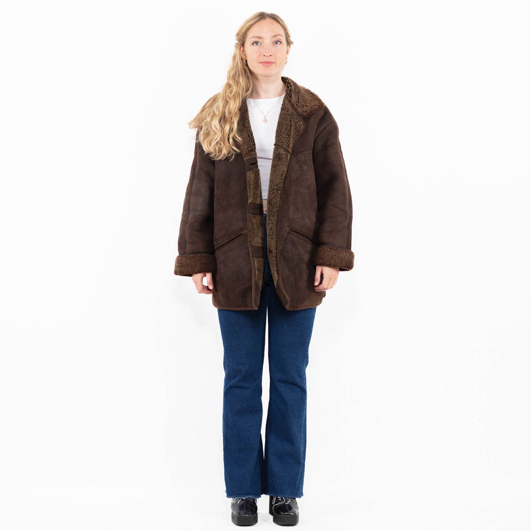 Vintage 00's Women Faux Sheepskin Coat in Black