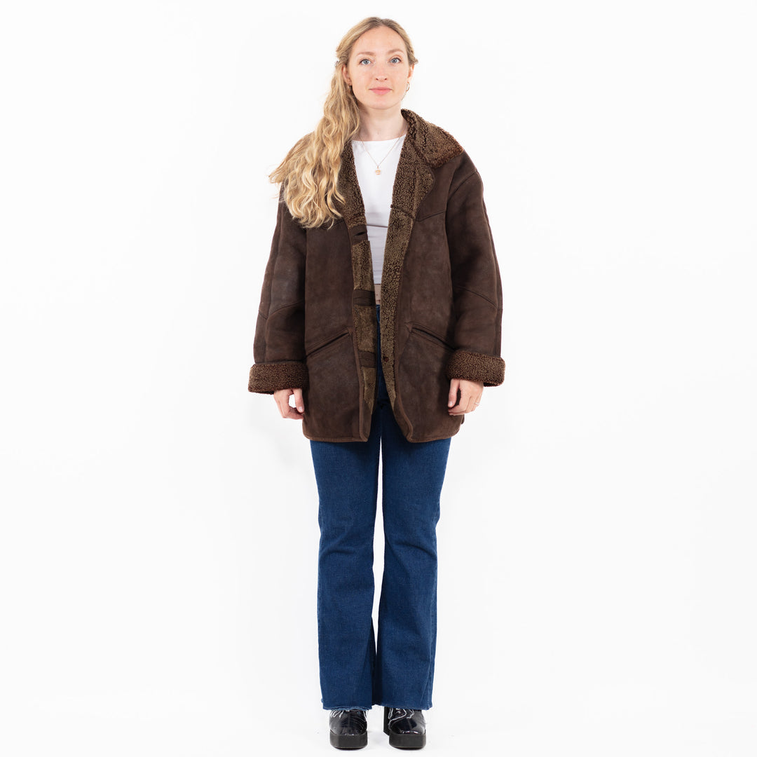 Vintage 90's Women Sheepskin Coat in BrownA0015