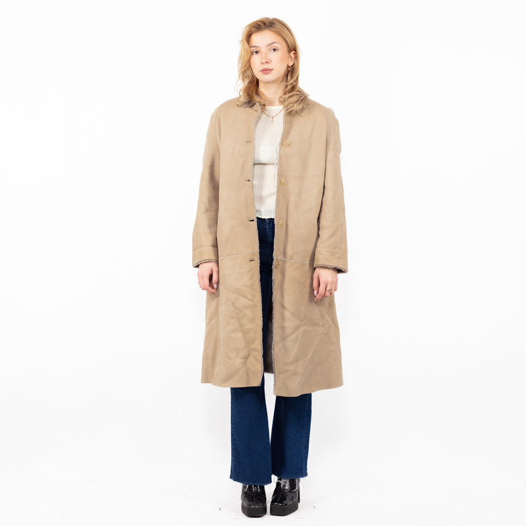 Vintage 00's Women Sheepskin Coat in Beige