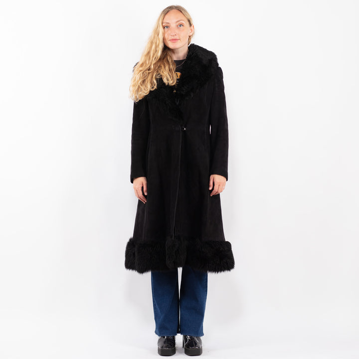 Vintage 70's Women Suede Coat in BlackA0417