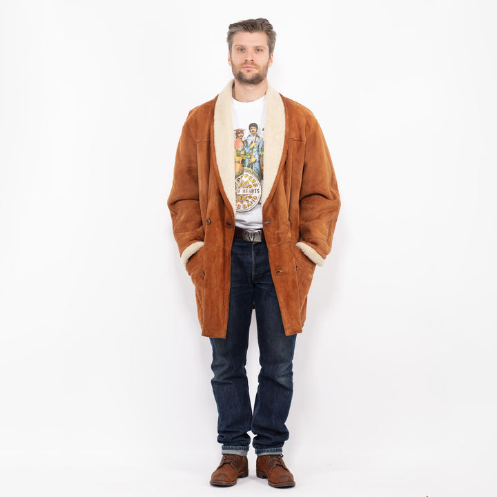 Vintage 90's Men Sheepskin Shearling Coat in BrownZ2714