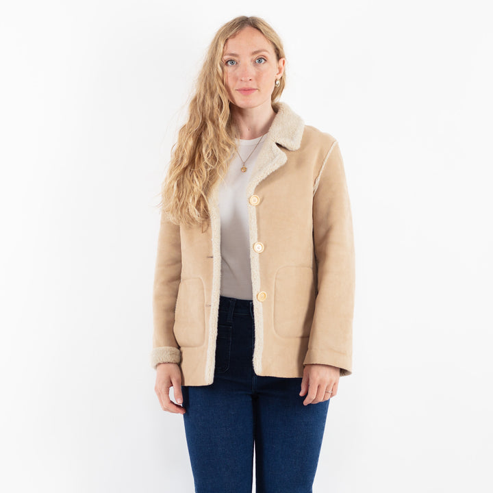 Vintage 00's Women Faux Sheepskin Jacket in BeigeV9917