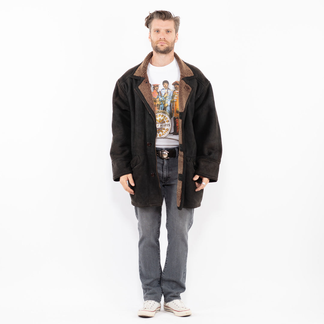 Vintage 90's Men Sheepskin Coat in BlackZ1983