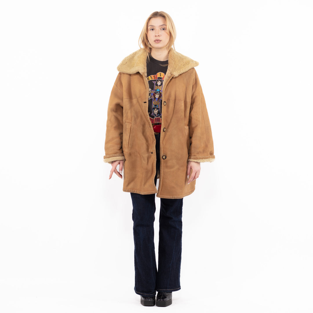Vintage 90's Women Sheepskin Coat in BrownA1148