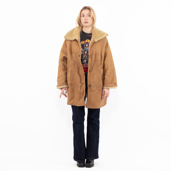 Vintage 90's Women Sheepskin Coat in BrownA1148