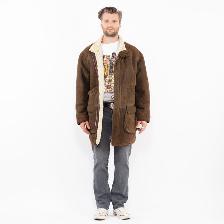 Vintage 90's Men Sheepskin Coat in BrownZ1984