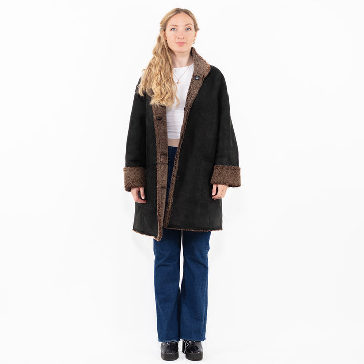 Vintage 90's Women Sheepskin Coat in BlackA0017