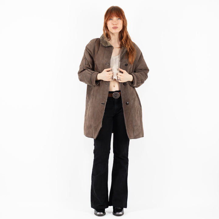 Vintage 80's Women Sheepskin Coat in BeigeV9815