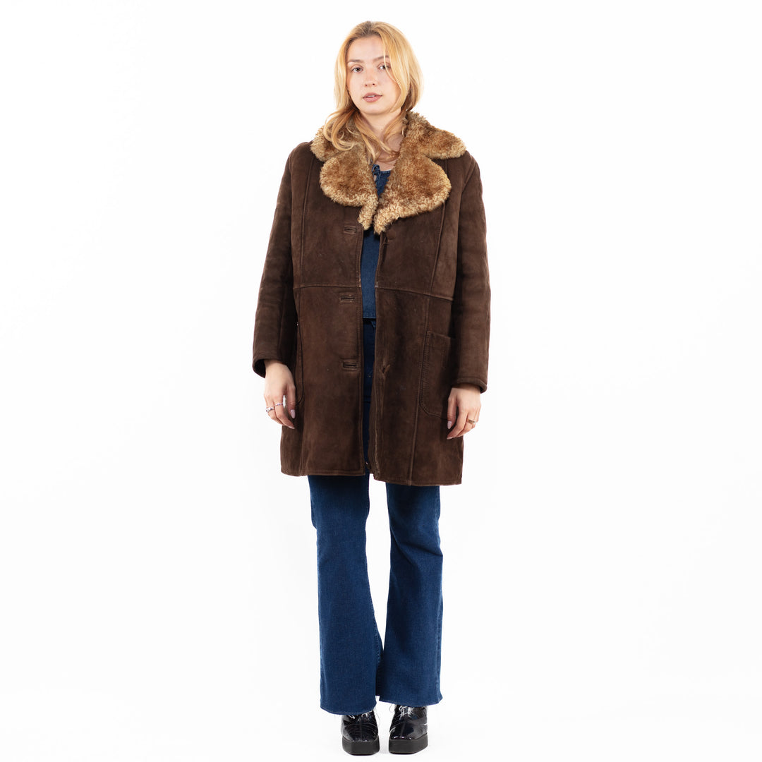 Vintage 70's Women Sheepskin Coat in Brown