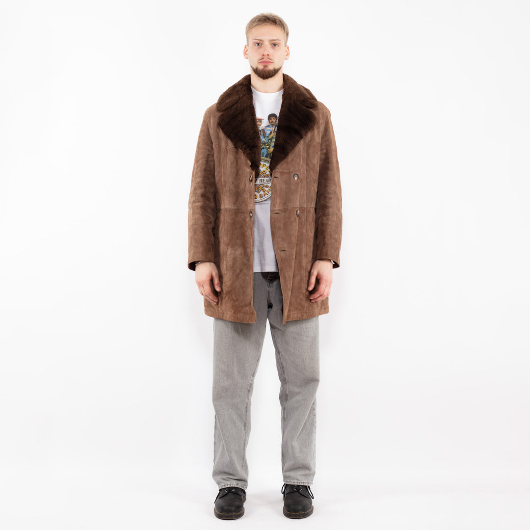Vintage 70's Men Suede Sherpa Coat in Light Brown