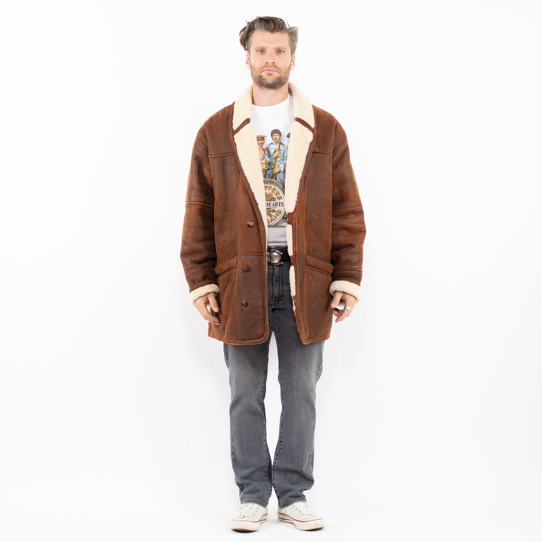 Vintage 90's Men Sheepskin Coat in BrownZ1985