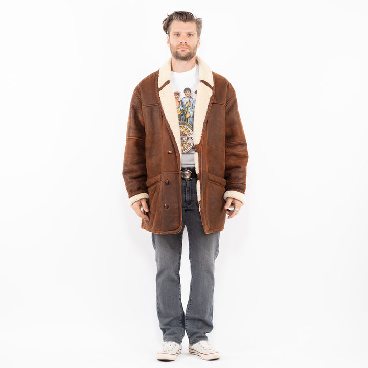 Vintage 90's Men Sheepskin Coat in BrownZ1985