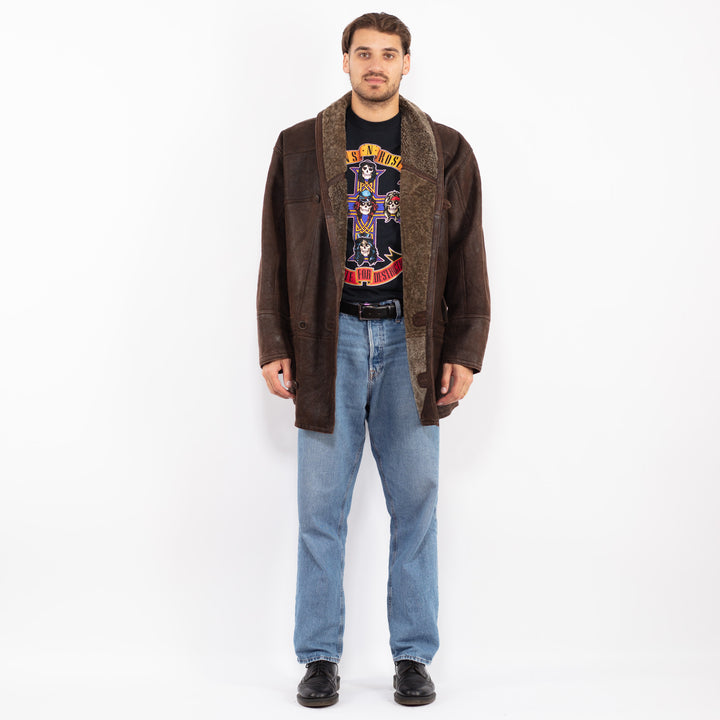 Vintage 80's Men Sheepskin Coat in Brown