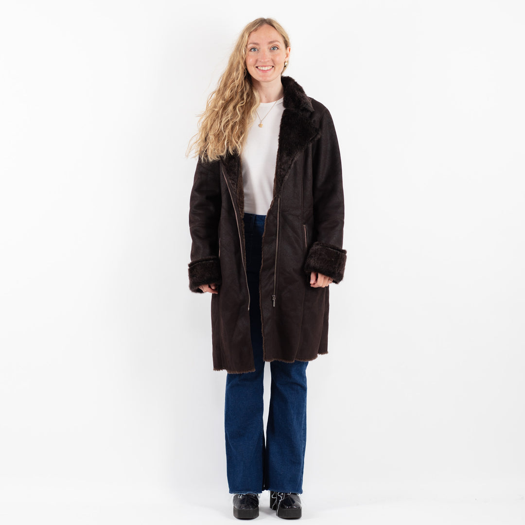 Vintage 00's Women Faux Sheepskin Coat in BrownV9919