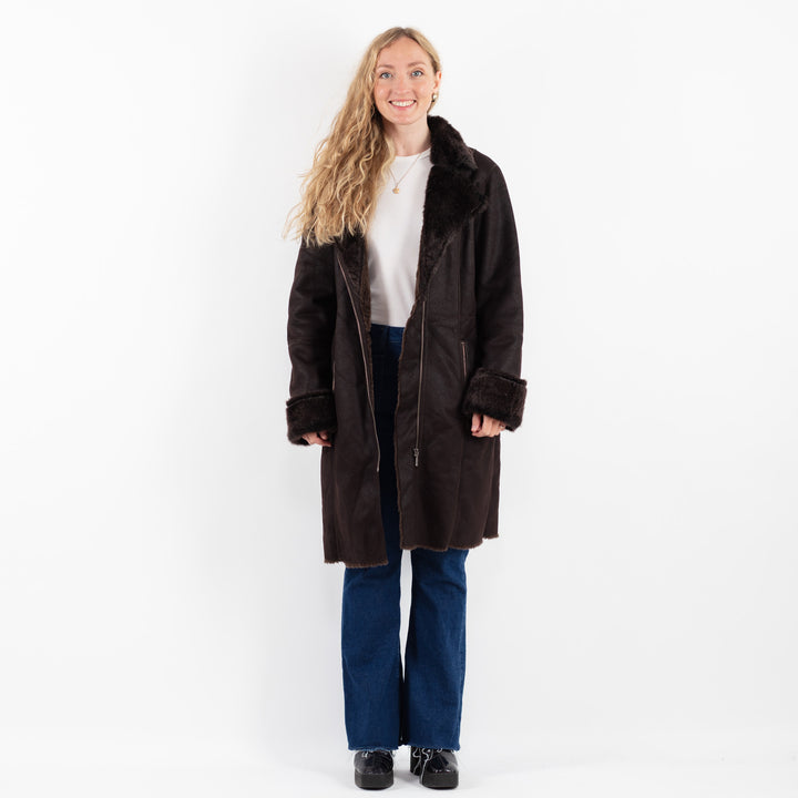 Vintage 00's Women Faux Sheepskin Coat in BrownV9919
