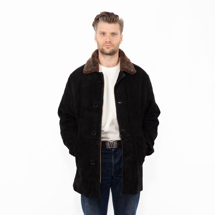 Vintage 90's Men Sheepskin Coat in BlackZ2580