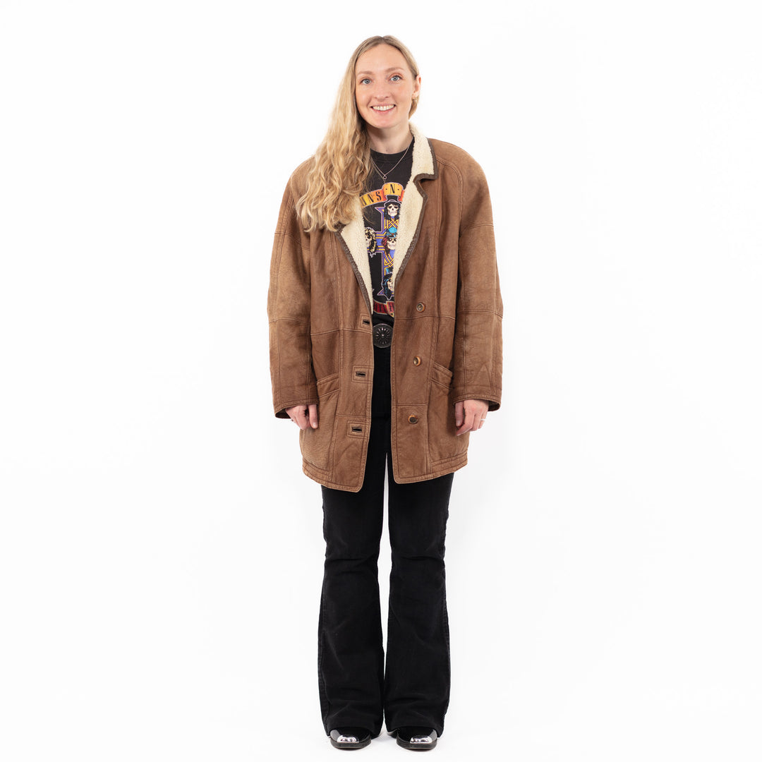Vintage 90's Women Sheepskin Coat in BrownA0946