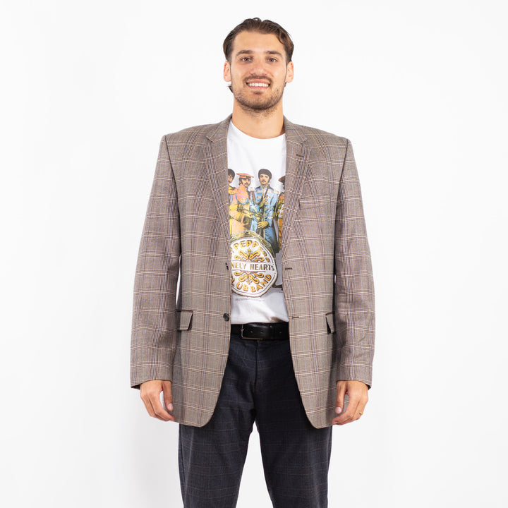 Vintage 90's Men Wool Blazer Jacket in Light Brown