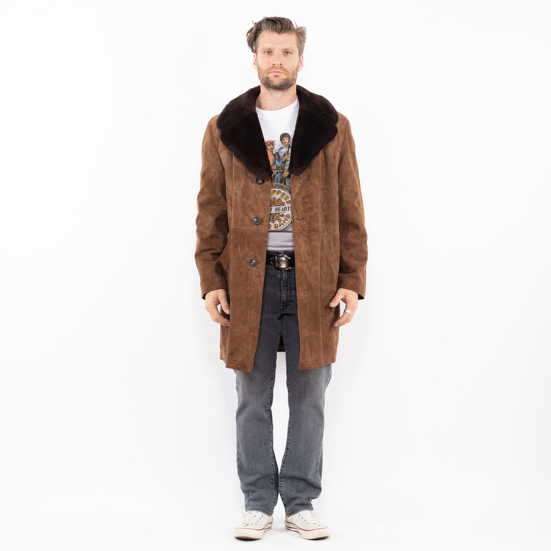 Vintage 70's Men Suede Sherpa Coat in BrownZ1986