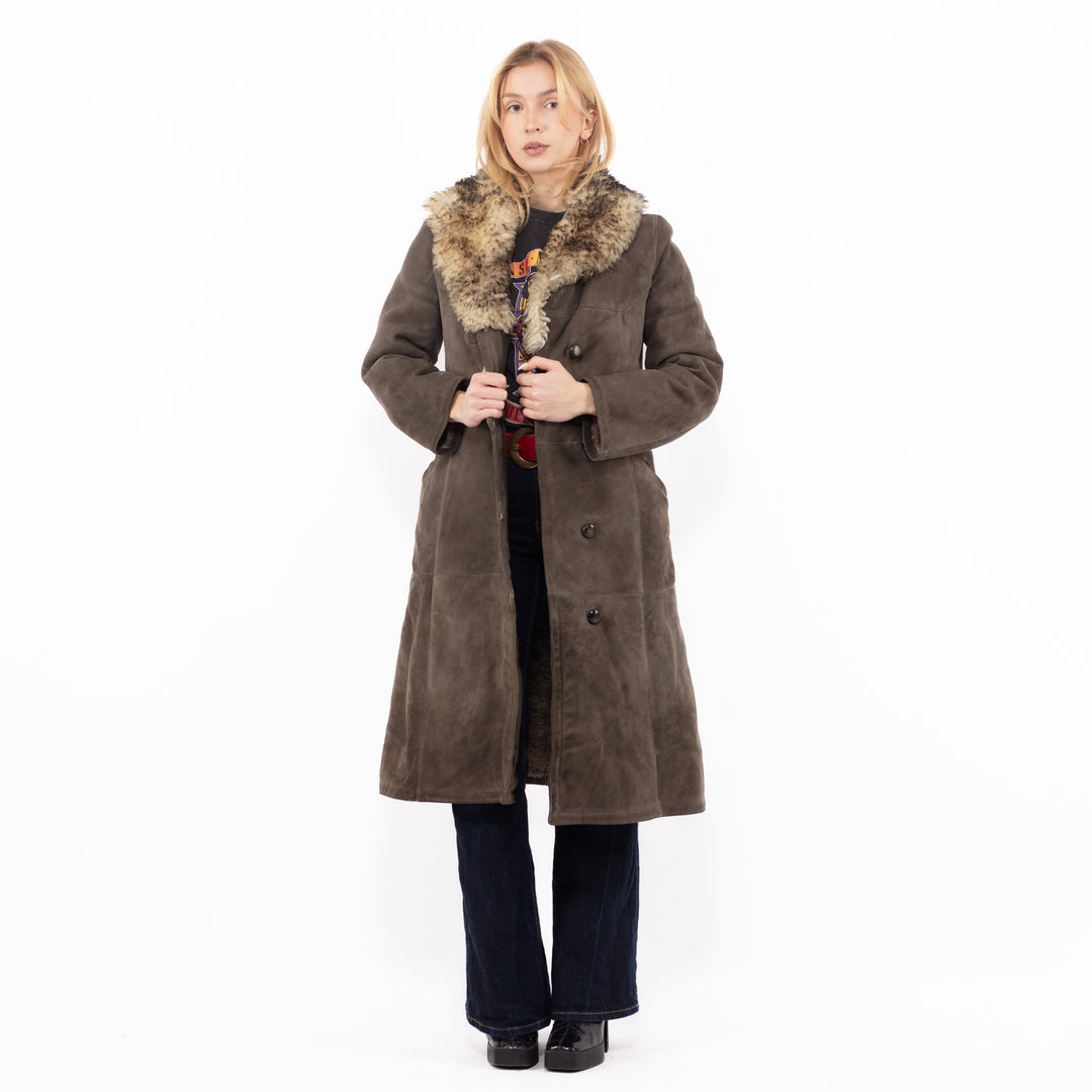 Vintage 70's Women Sheepskin Coat in GrayA1150