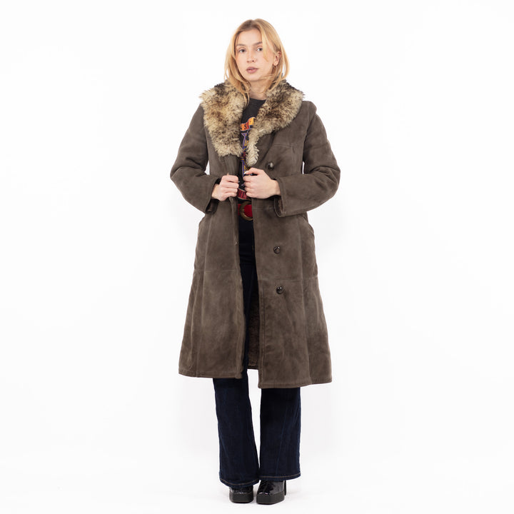 Vintage 70's Women Sheepskin Coat in GrayA1150
