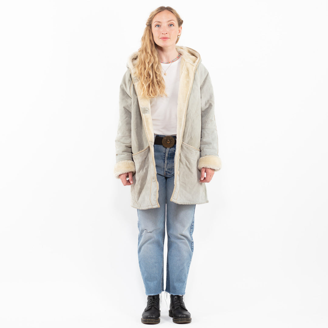 Vintage 90's Women Faux Sheepskin Coat in Green