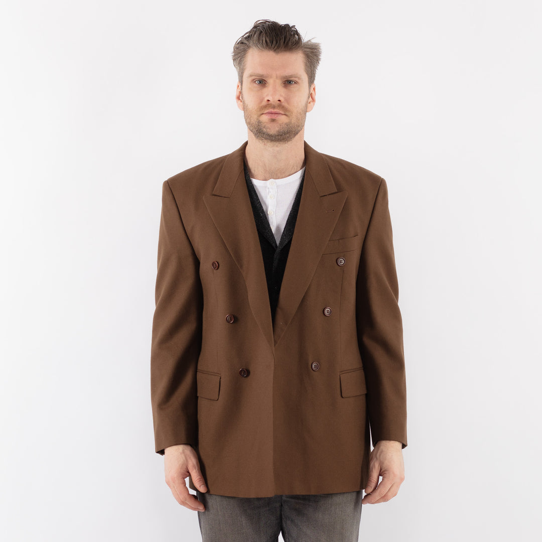 Vintage 80's Men Wool Blazer Jacket in BrownZ1046