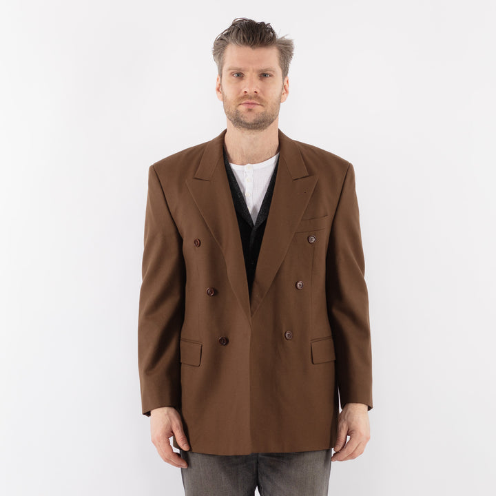 Vintage 80's Men Wool Blazer Jacket in BrownZ1046