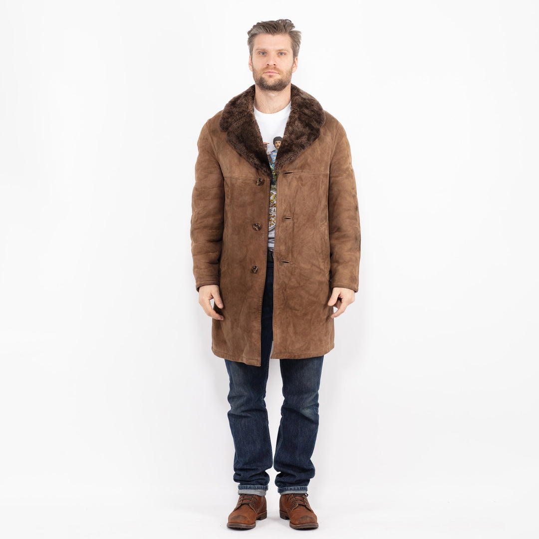 Vintage 70's Men Sheepskin Coat in Brown