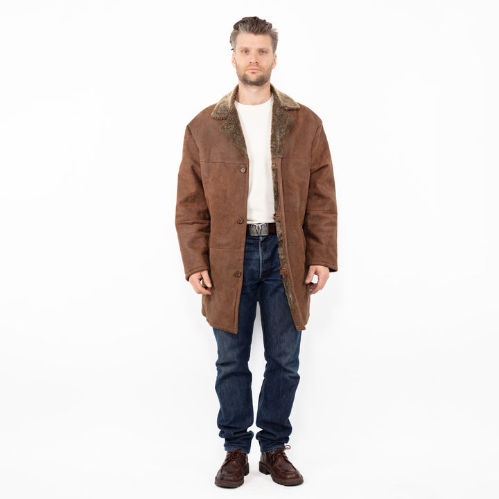 Vintage 90's Men Sheepskin Coat in Brown