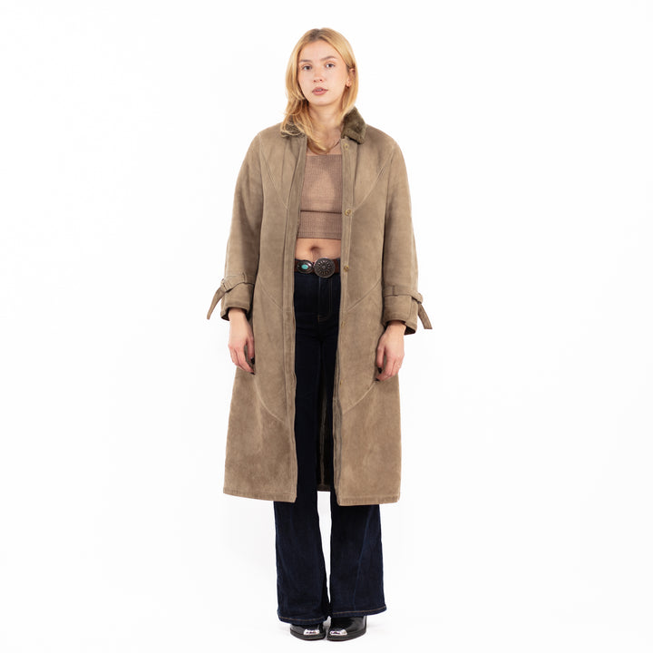 Vintage 70's Women Sheepskin Long Coat in Beige