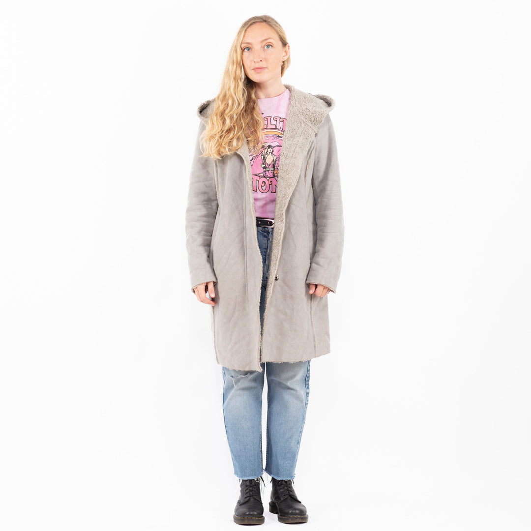 Vintage 00's Women Faux Sheepskin Coat in GrayA0571