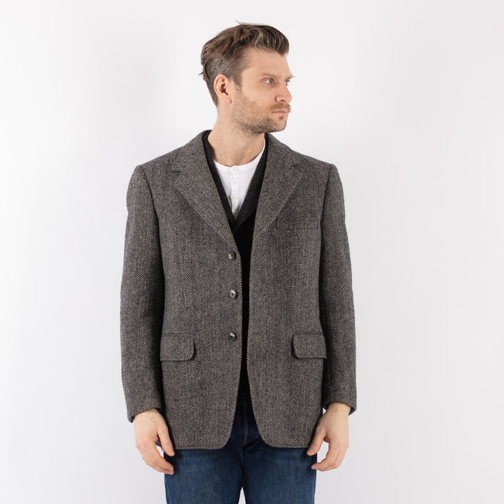 Vintage 70's Men Harris Wool Jacket in GrayZ1196