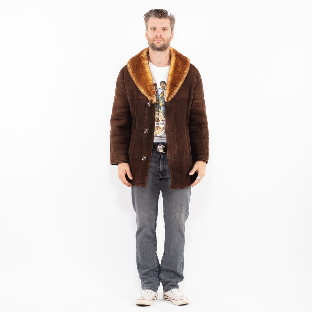 Vintage 70's Men Sheepskin Coat in BrownZ1988