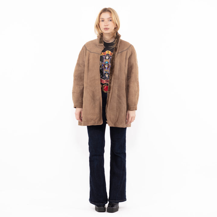 Vintage 80's Women Sheepskin Shearling Coat in BeigeA1152
