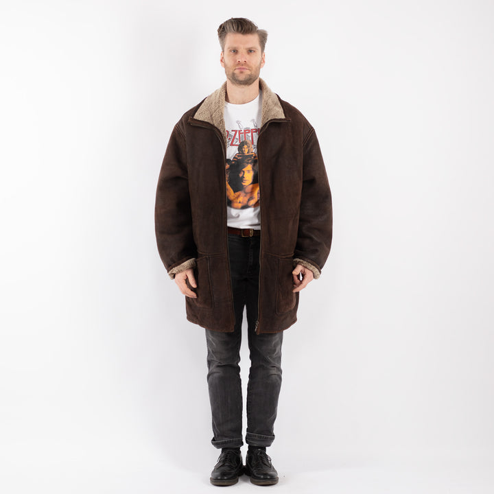 Vintage 90's Men Sheepskin Coat in Brown