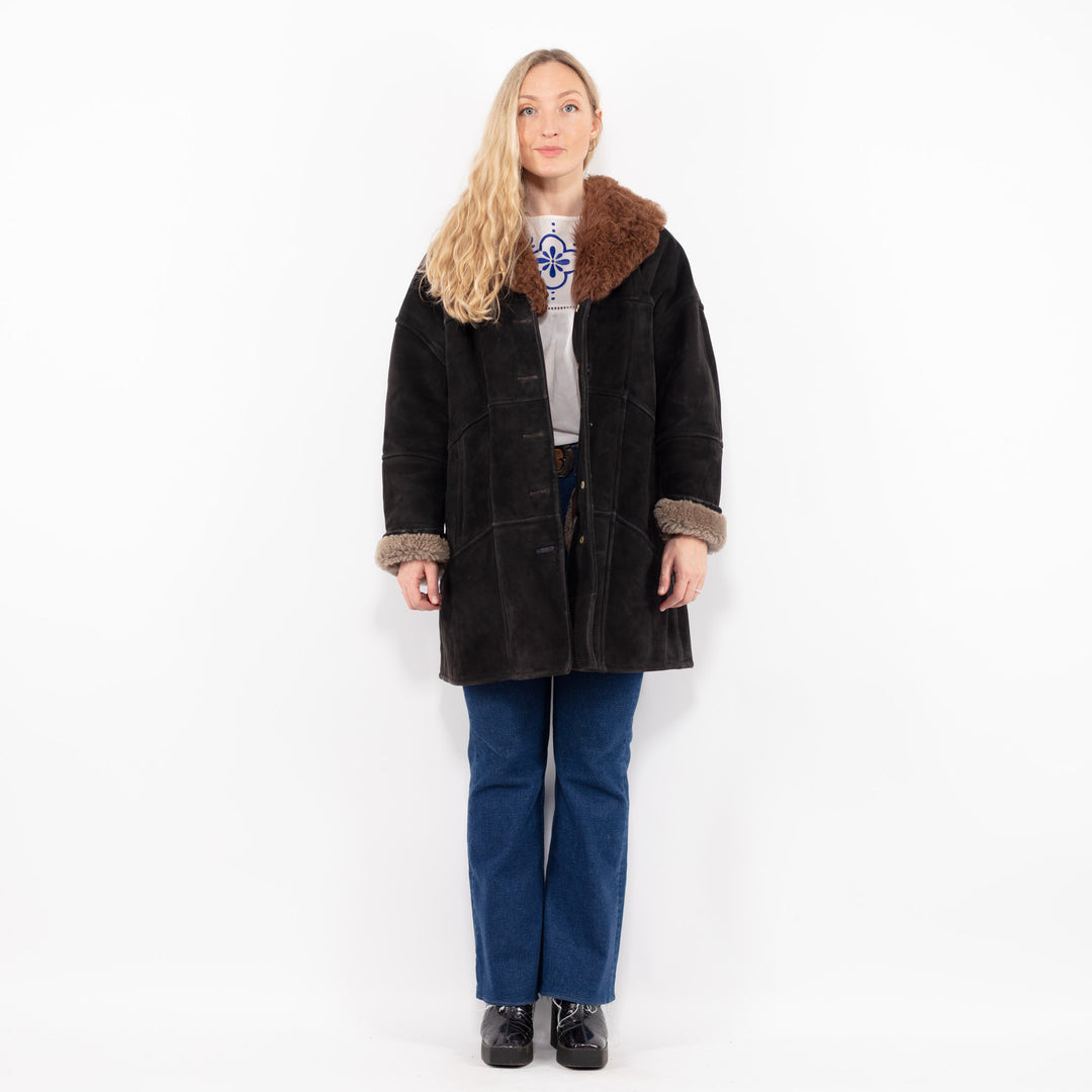 Vintage 70's Women Sheepskin Coat in BlackA1053