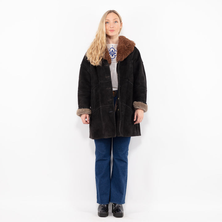 Vintage 70's Women Sheepskin Coat in BlackA1053