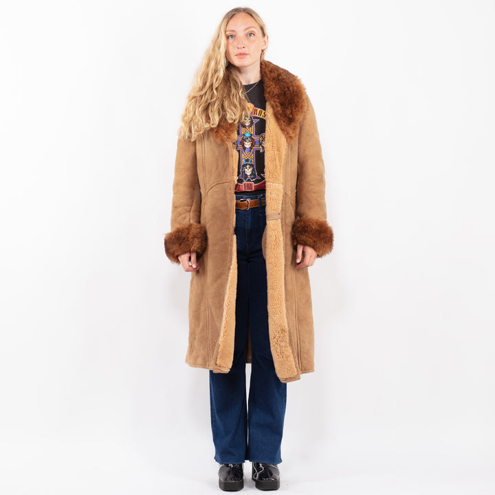 Vintage 70's Women Sheepskin Coat in Brown