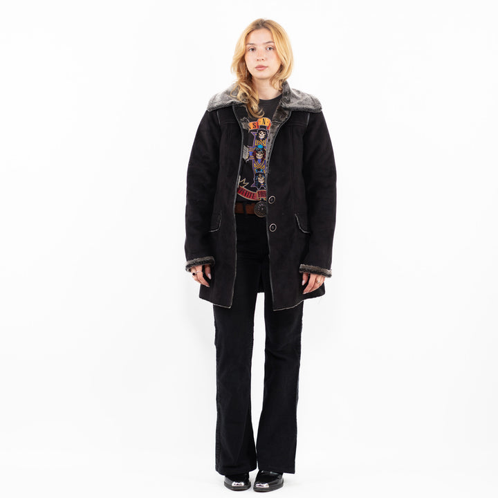 Vintage 00's Women Faux Sheepskin Coat in BlackA0217