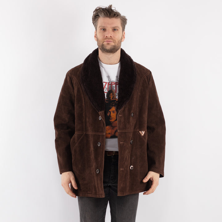 Vintage 90's Men Faux Sheepskin Coat in BrownZ549