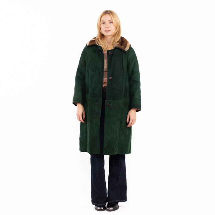 Vintage 70's Women Sheepskin Coat in Green
