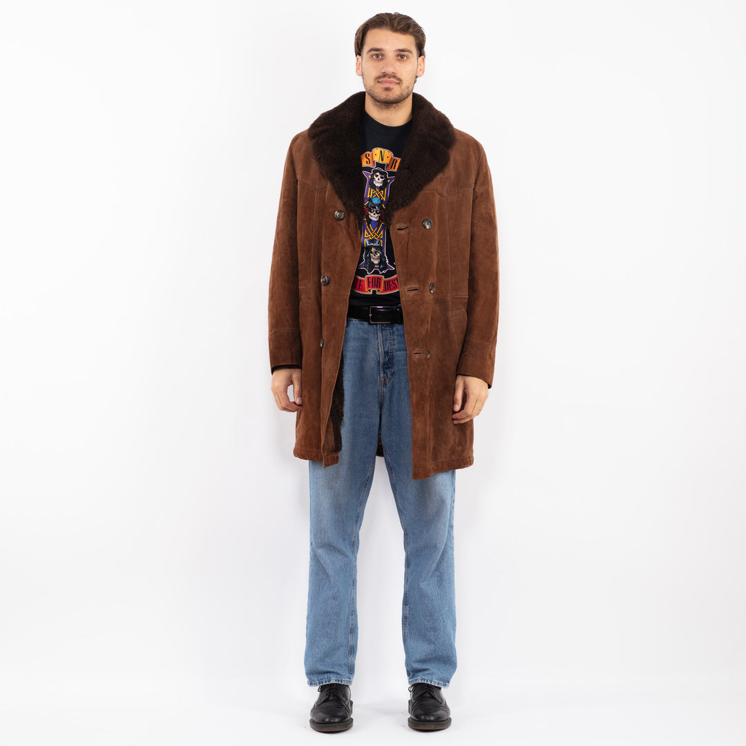 Vintage 70's Men Suede Sherpa Coat in Brown