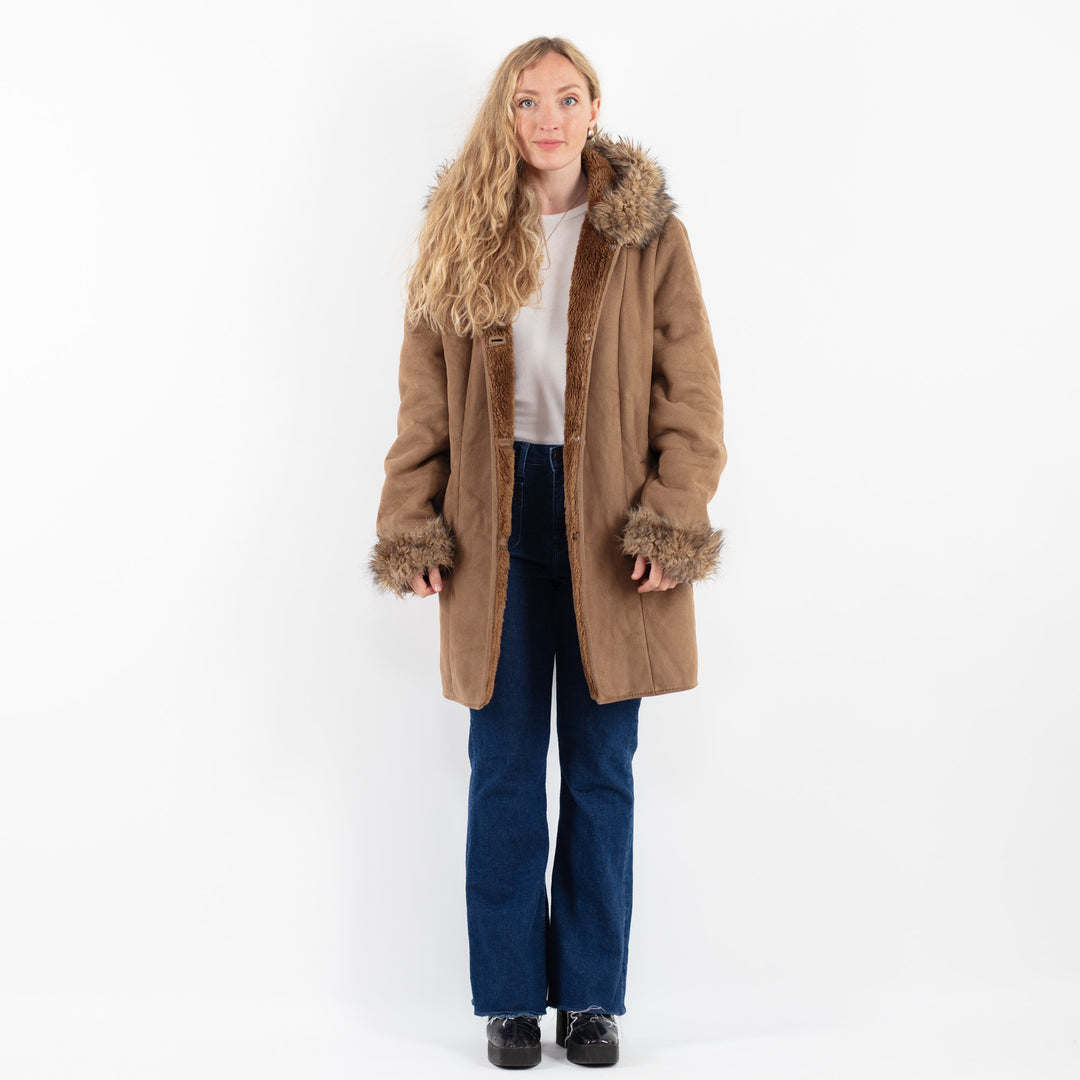 Vintage 00's Women Faux Sheepskin Coat in BeigeV9923