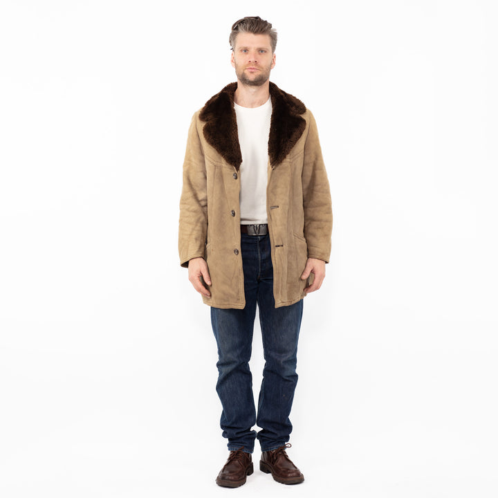 Vintage 70's Men Sheepskin Coat in Sand Beige