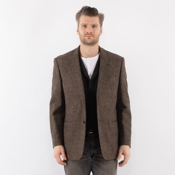 Vintage 90's Men Wool Blazer Jacket in BrownZ1049